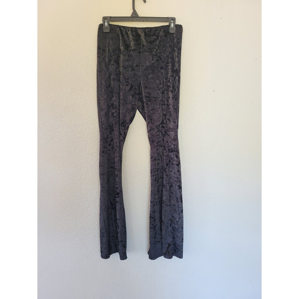Altar'd State Velvet Flare Pants High Waist‎ Stretch Black Size M #3